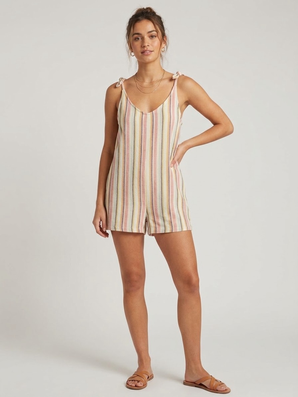 Madewell Stripes Cotton Adjustable Straps Romper Summer Sleeveless